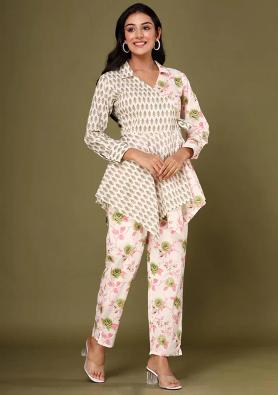 Floral Print Green & White Co-Ord Set