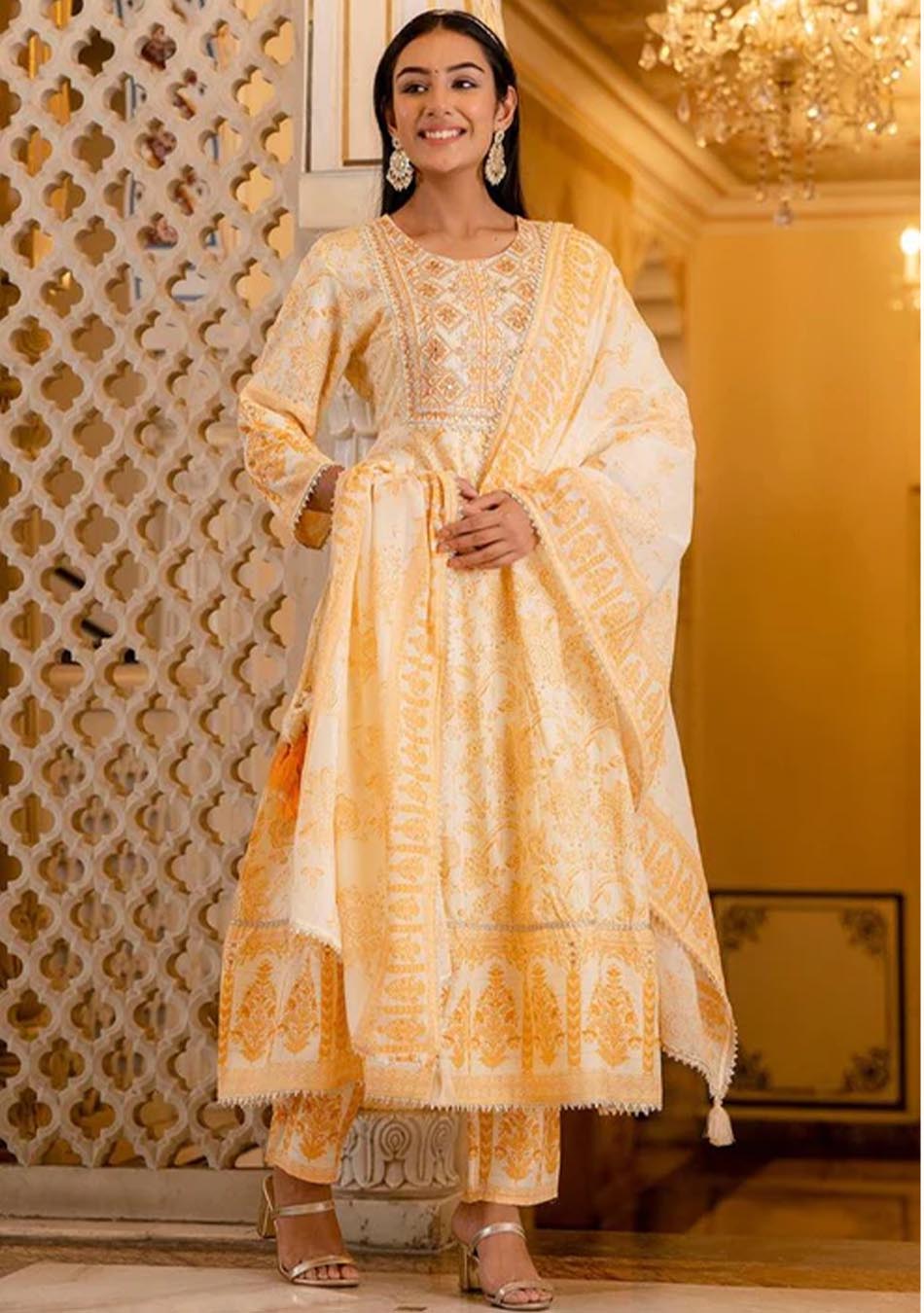 Royal Yellow lurex embroidered Anarkali Suit
