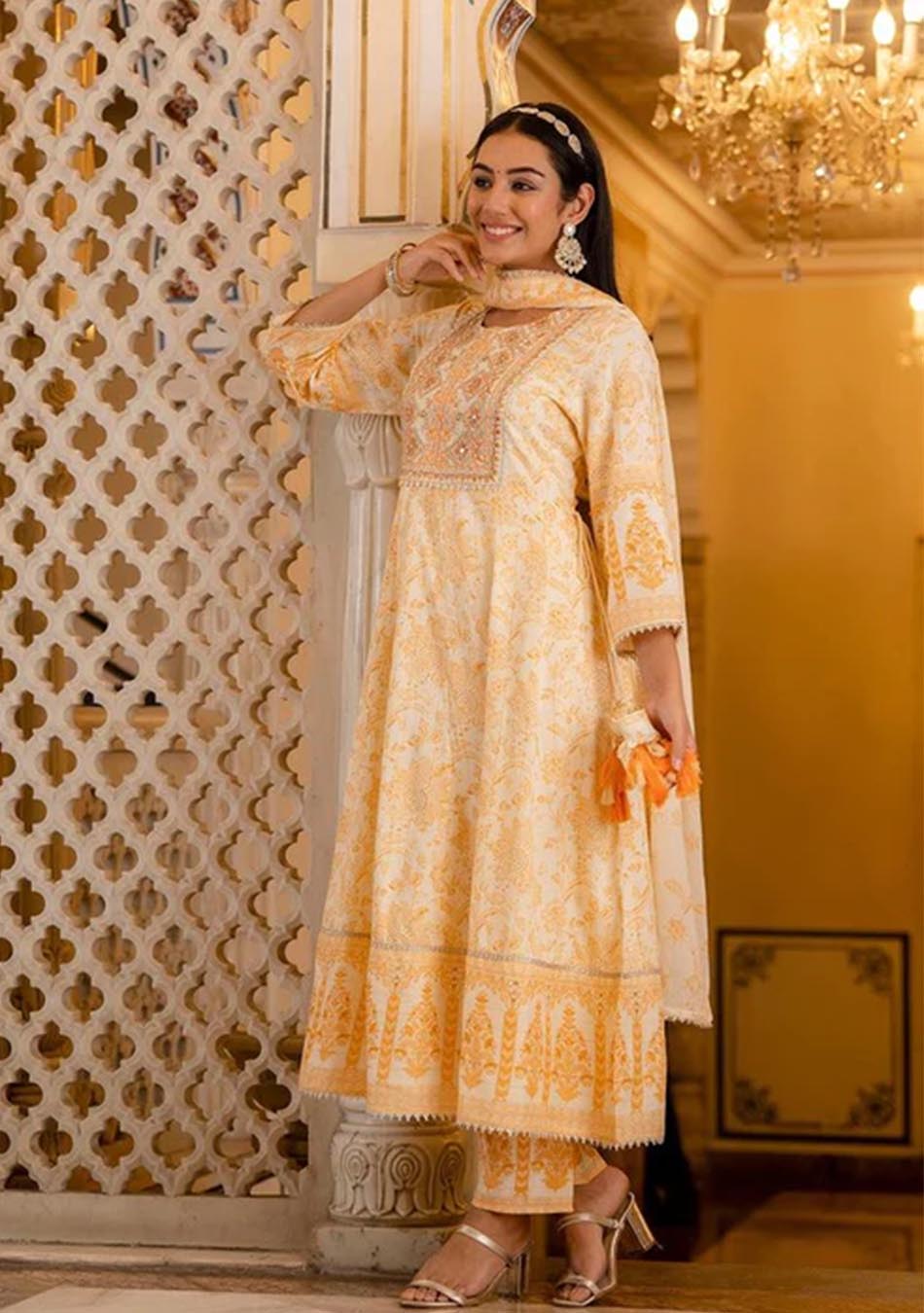 Royal Yellow lurex embroidered Anarkali Suit