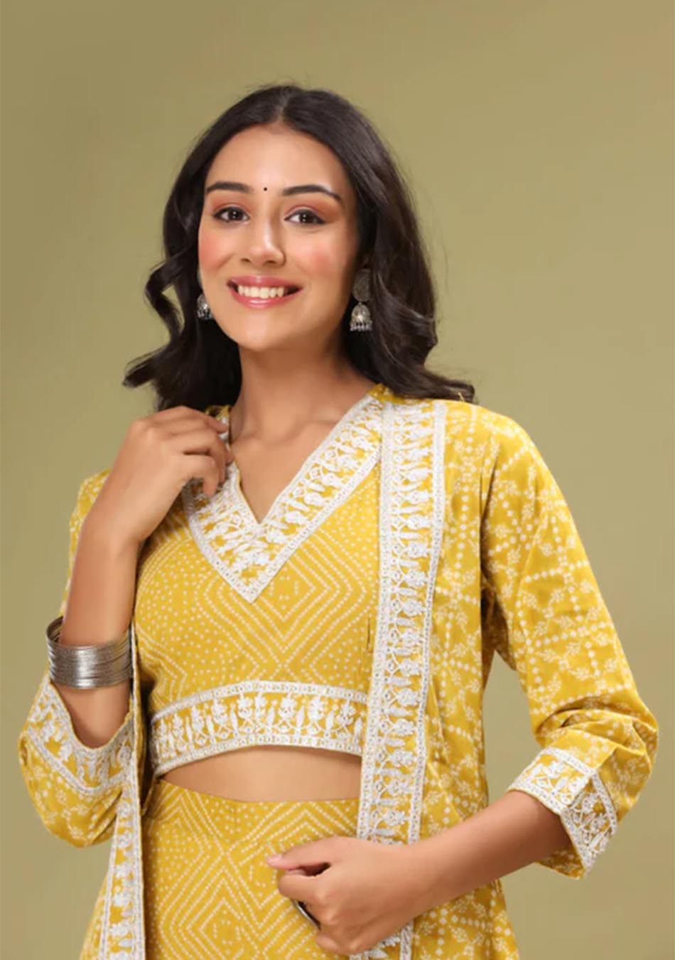Mustard Chunri Print Blouse & Pant Set