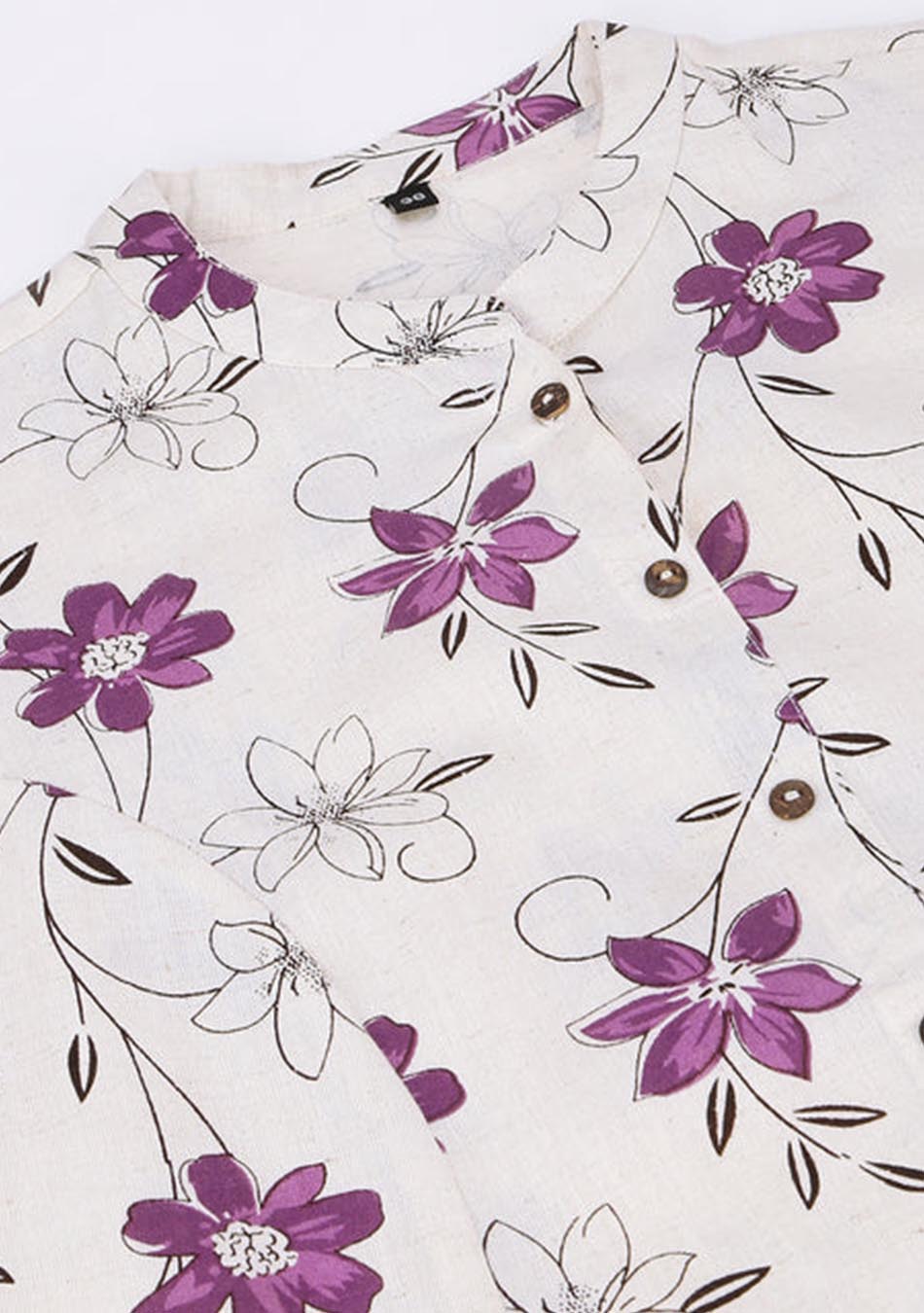 Cream & Mouve Floral Print A-Line Kurta
