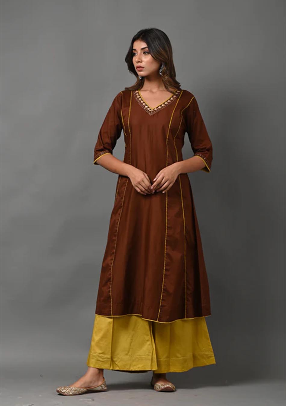 Brown and Mustard Kurta with Palazzo