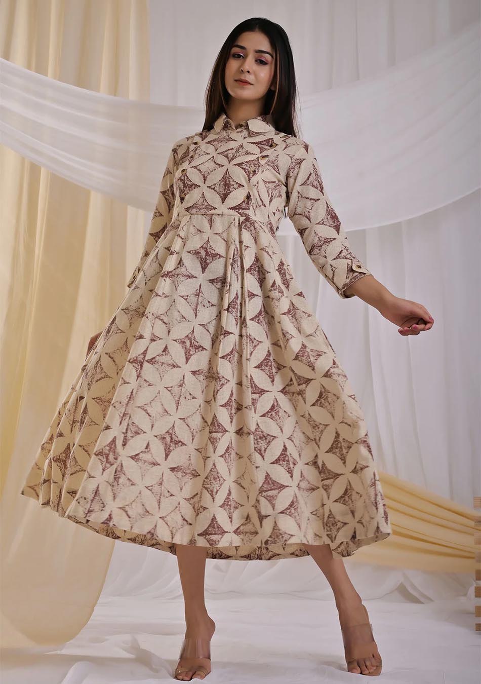 Beige Geometric prints dress