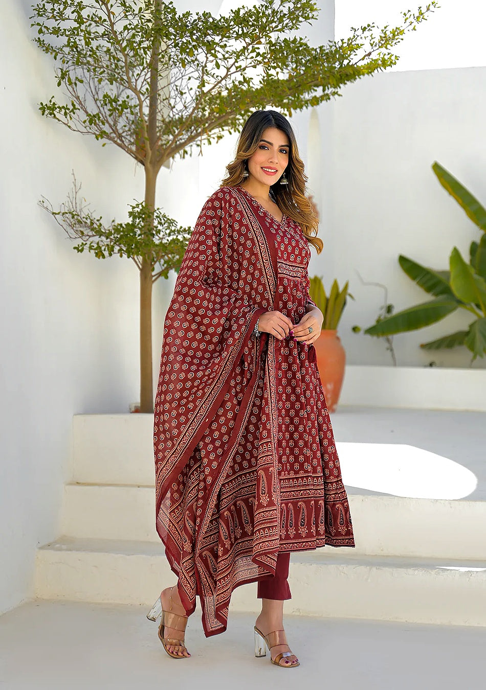 Aravalii Crimson Bloom Heritage Anarkali Set