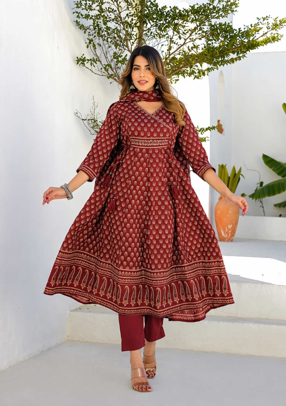 Aravalii Crimson Bloom Heritage Anarkali Set