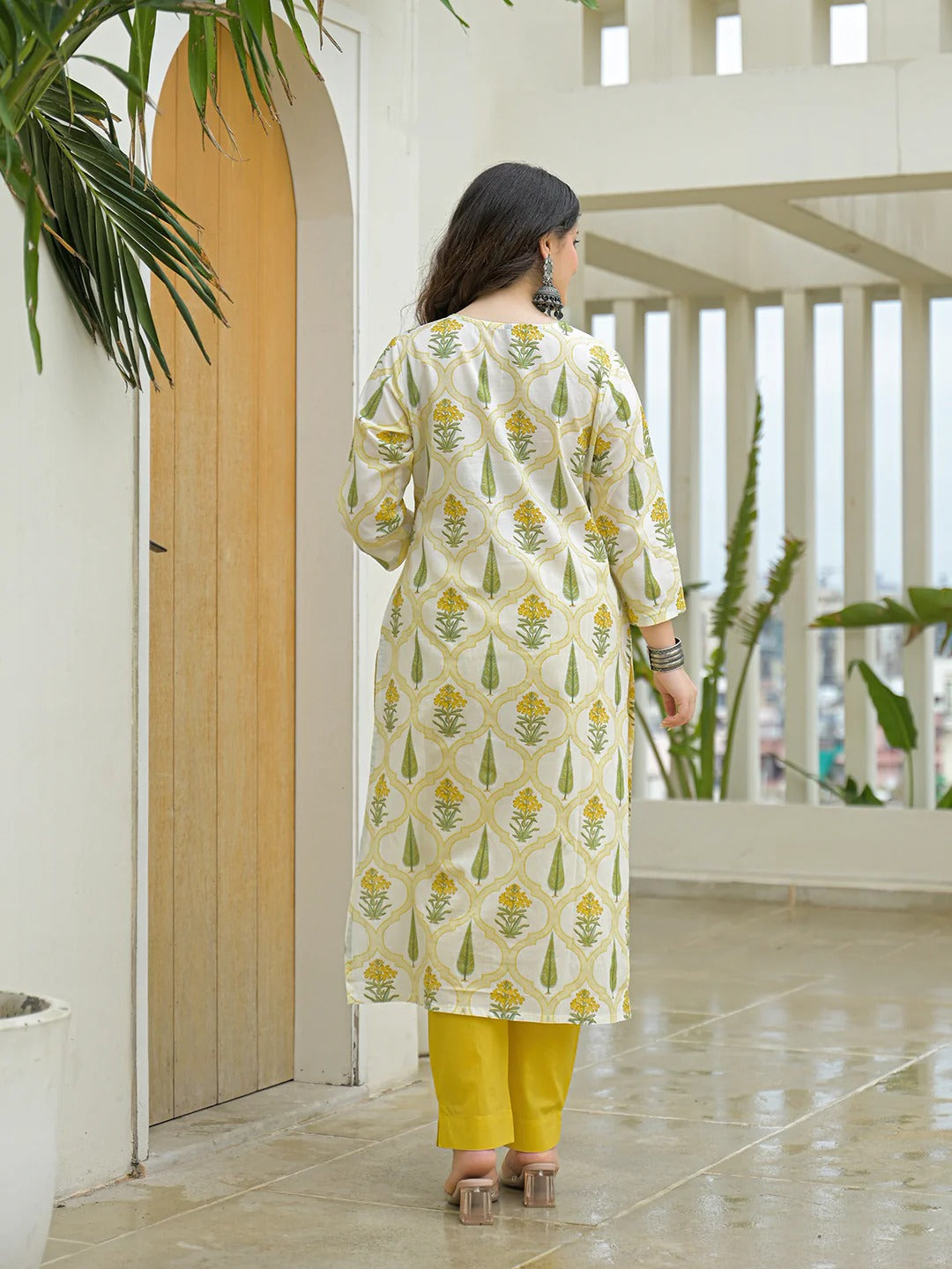 Yellow Cotton Straight Kurta Pant Set with Dupattta