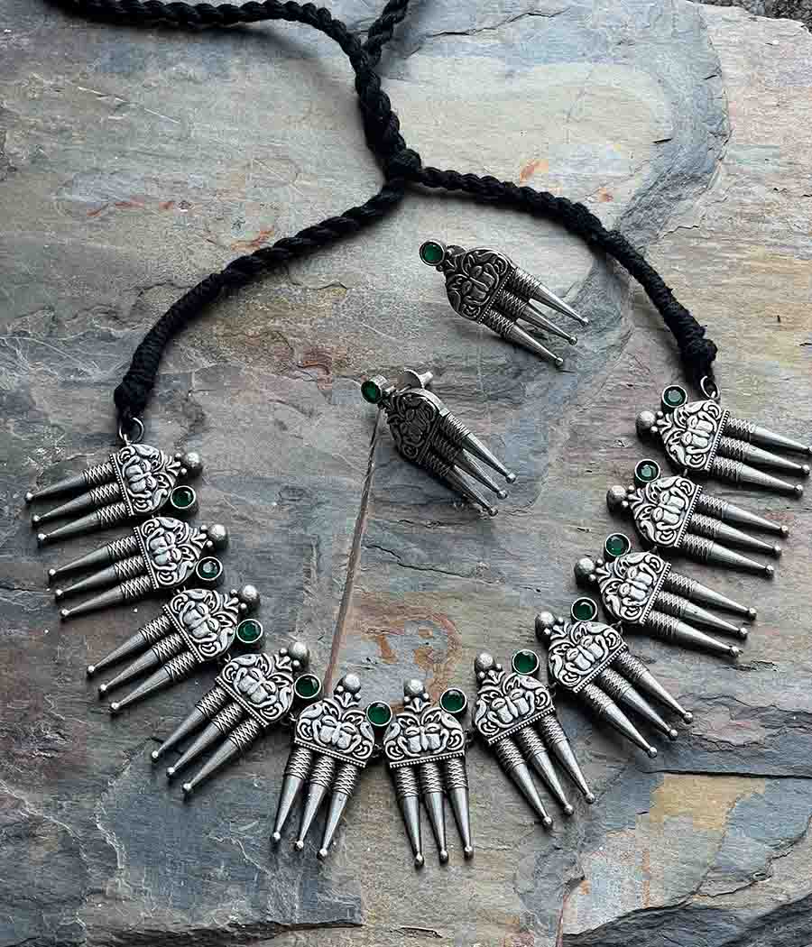 Verdant Trio Antique Necklace and Earring Set