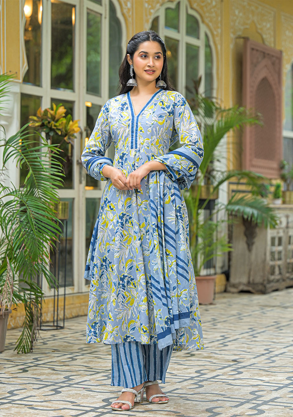 Blue Breeze Anarkali Suit Set