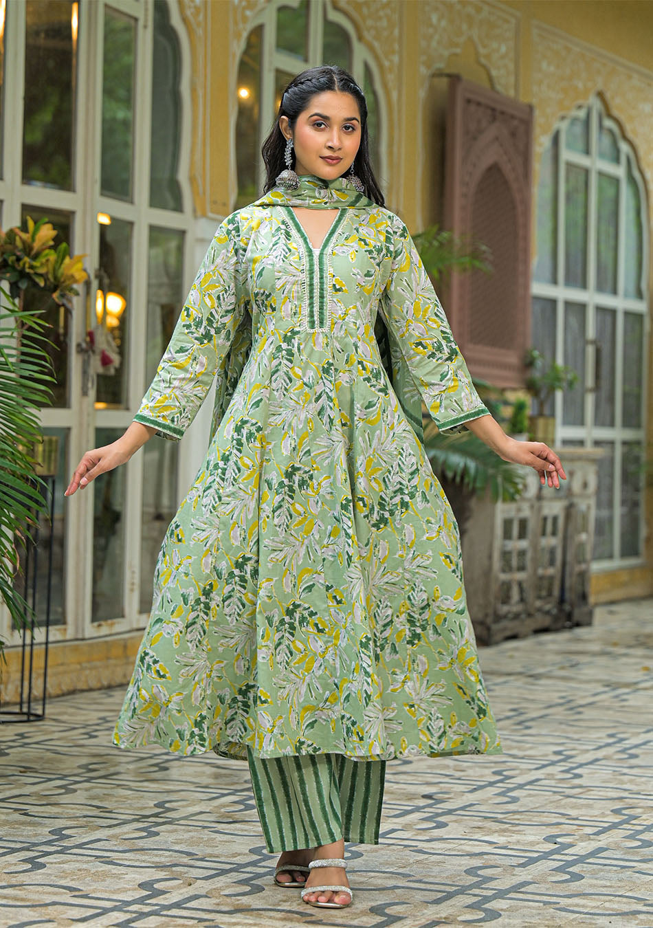Green Mist Anarkali Suit Set