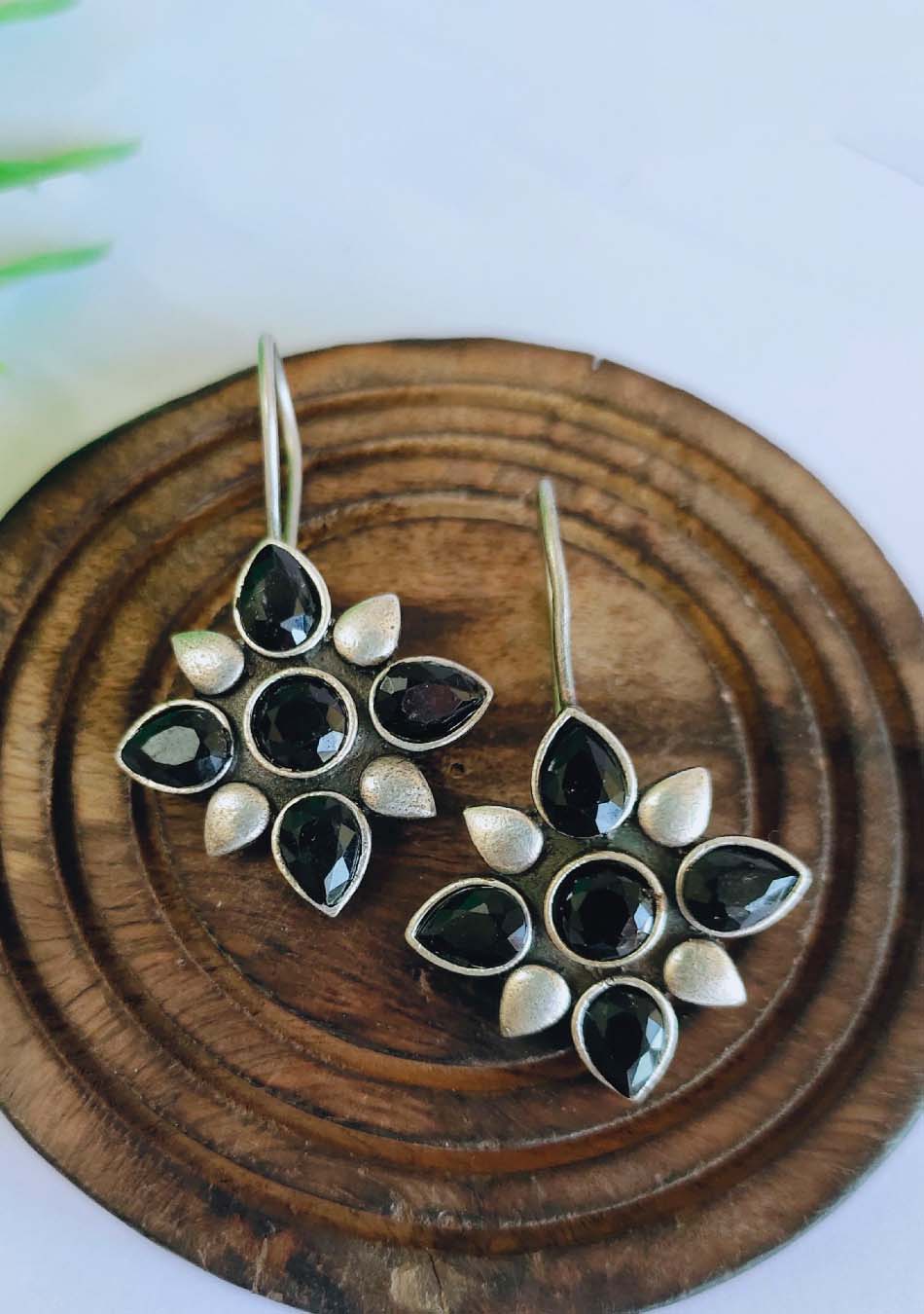 Charcoal Petal Hook Earrings