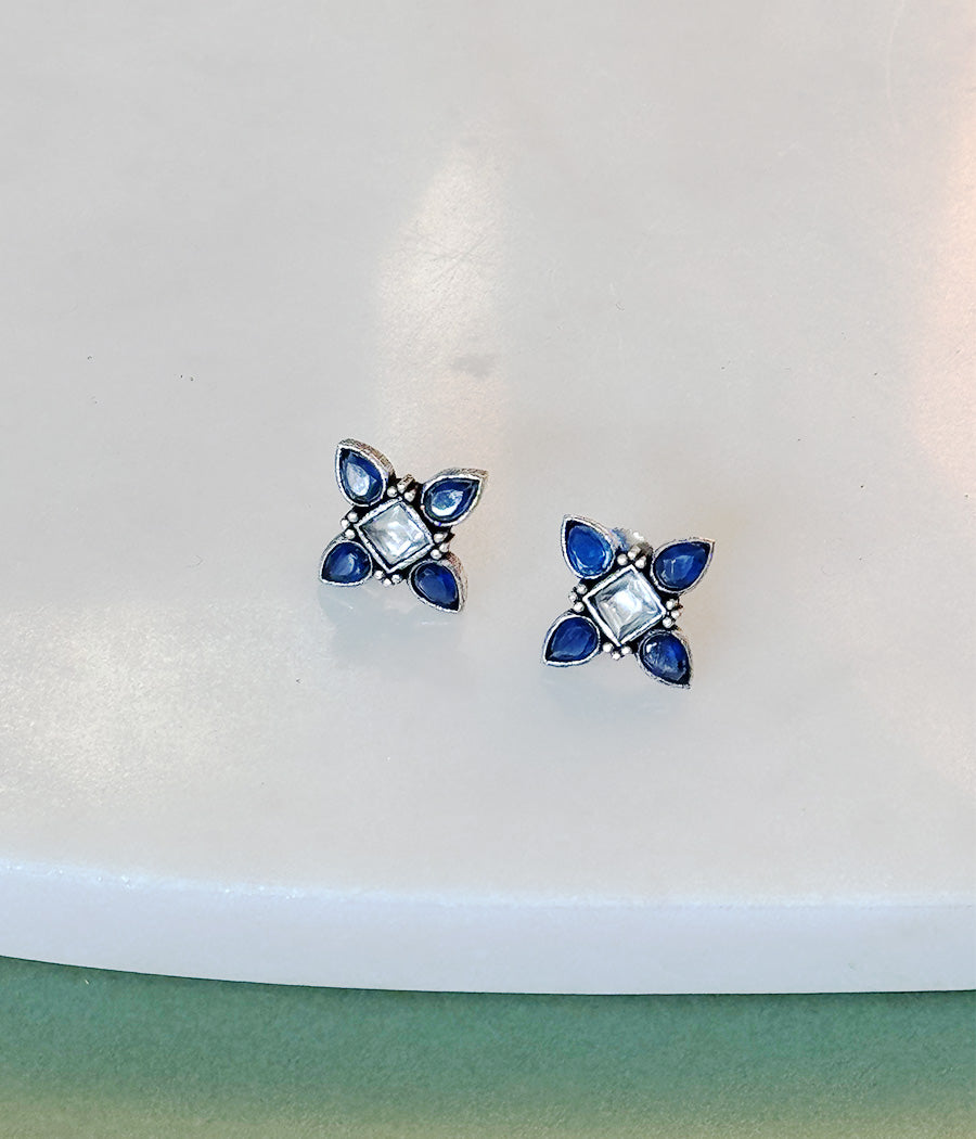 Snowy Blue Petal Stud Earrings
