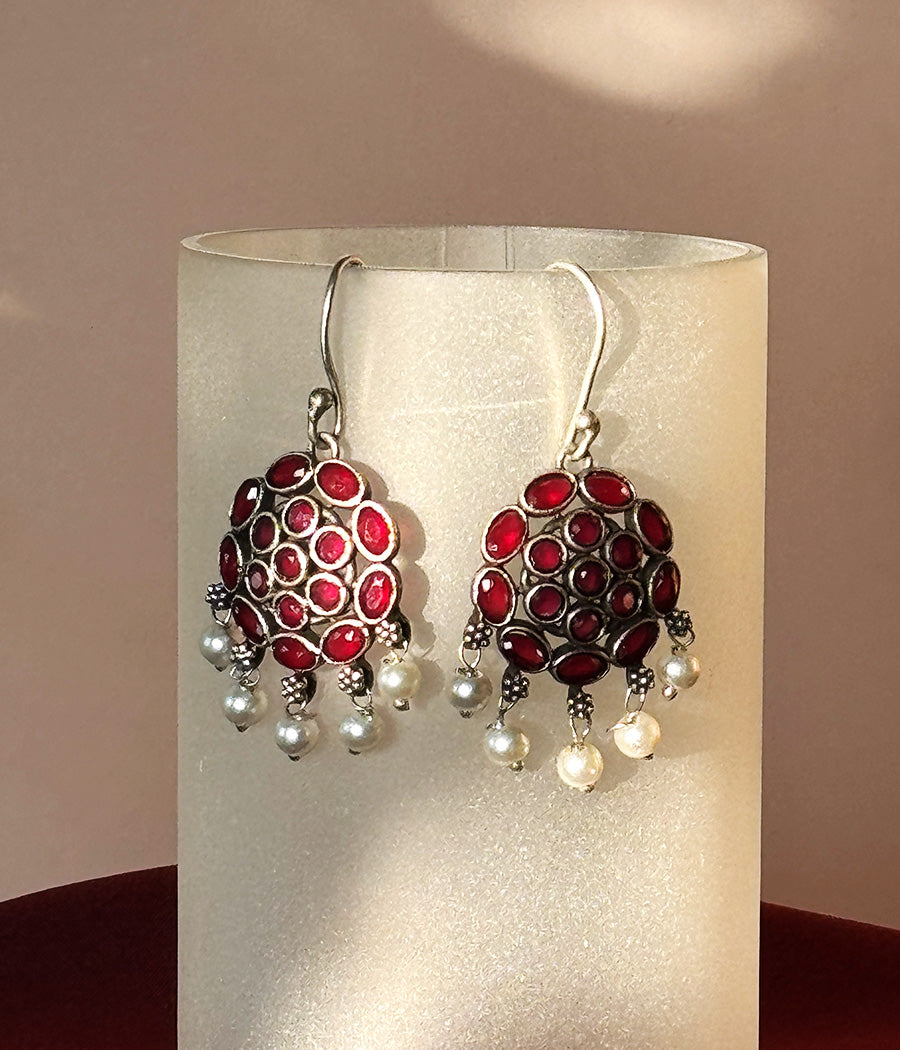 Red Cluster Hook Earrings