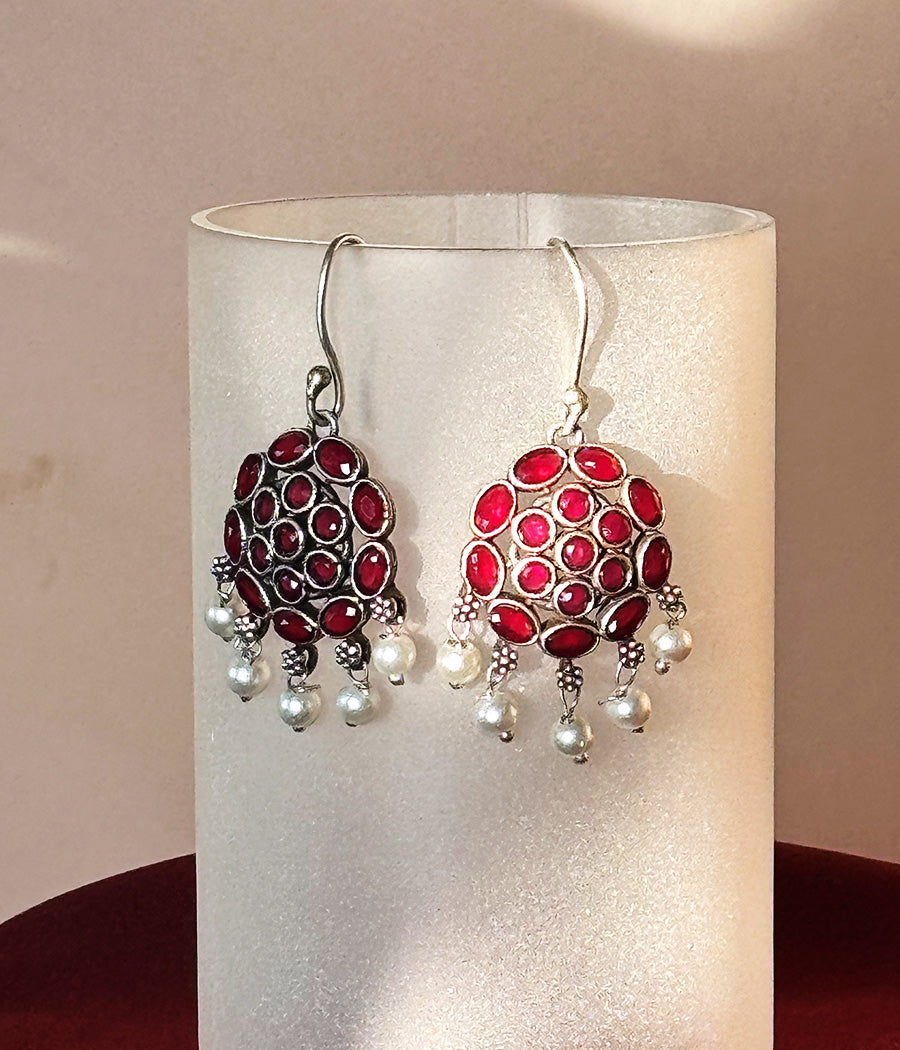 Red Cluster Hook Earrings