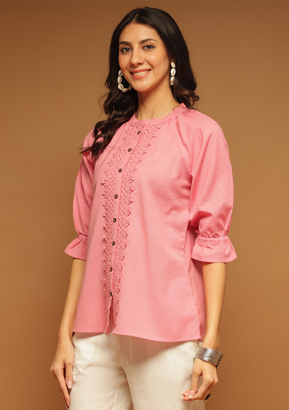 Rosewood Lace Button Top