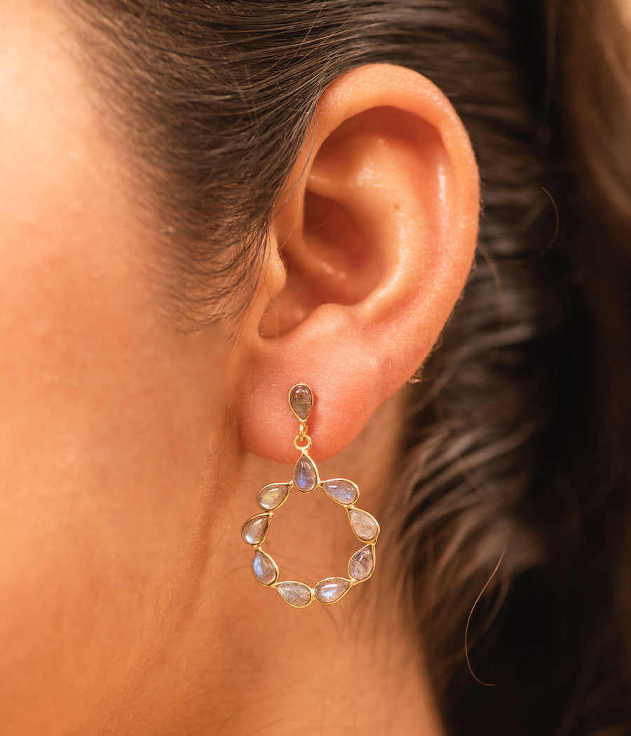 Labradorite Gold-Plated Loop Earrings - Big