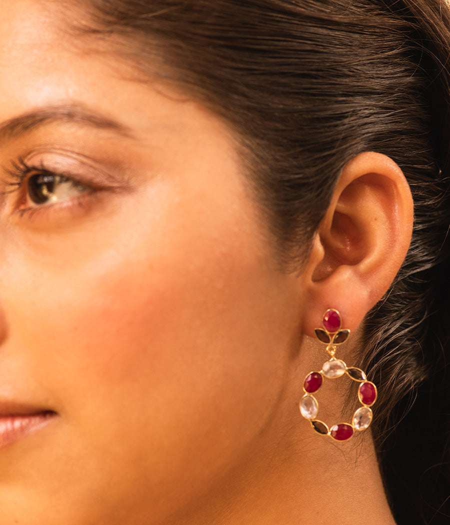 Ruby & Rose Quartz Gold-Plated Earrings