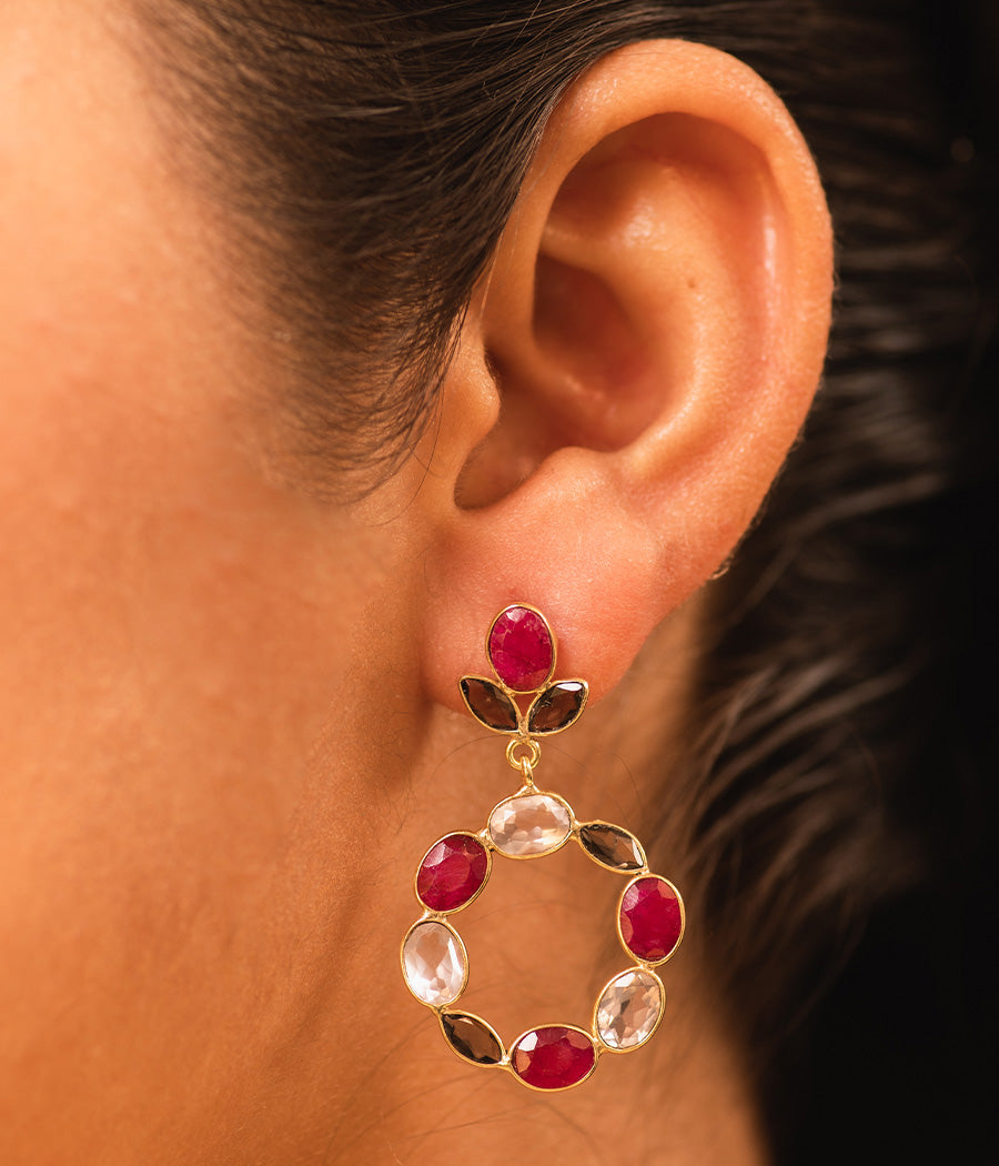 Ruby & Rose Quartz Gold-Plated Earrings