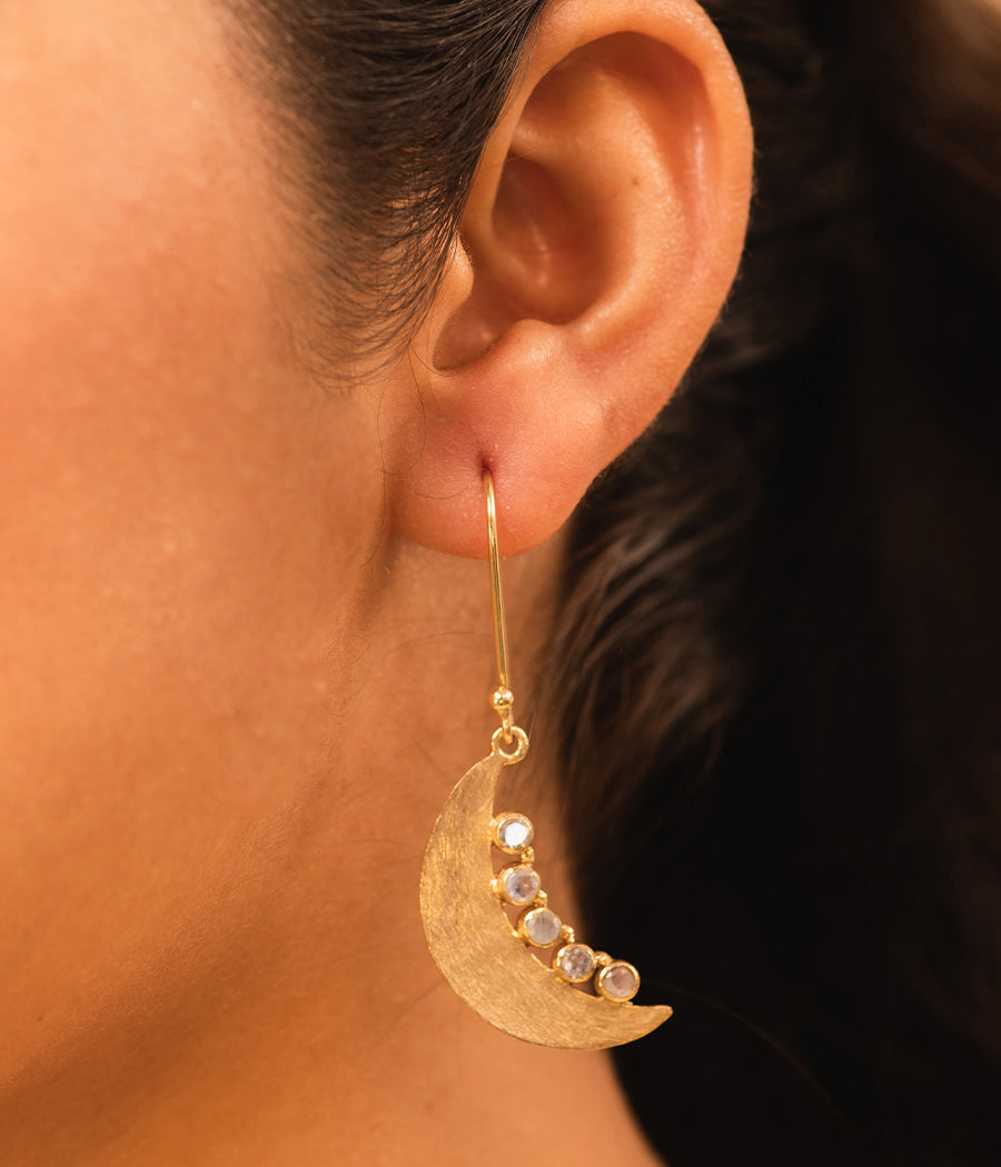 Rainbow Moonstone Gold-Plated Earrings