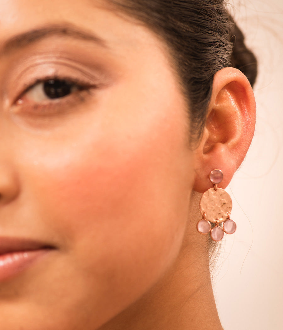 Rose Chalcedony Jhalar Earrings with Gold Plating