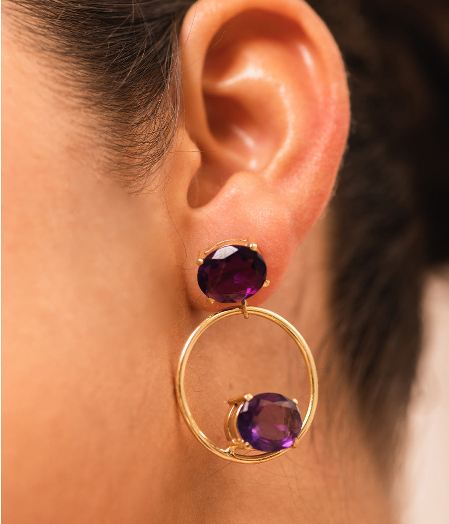 Amethyst Loop Gold Plated Earrings