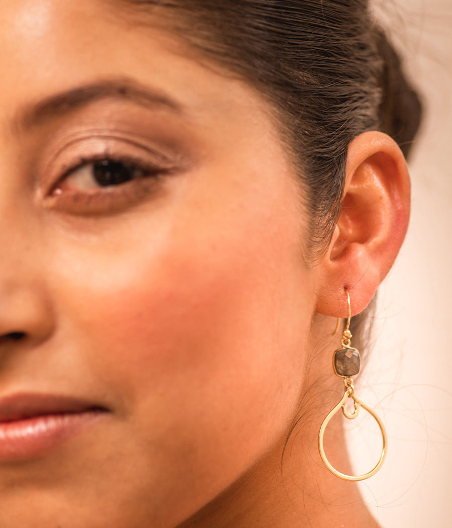 Labradorite Gold Loop Earrings
