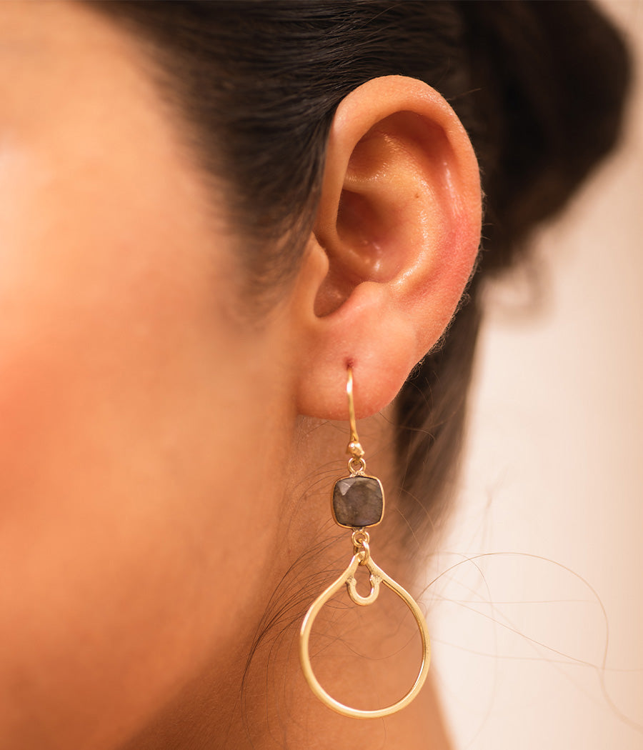 Labradorite Gold Loop Earrings