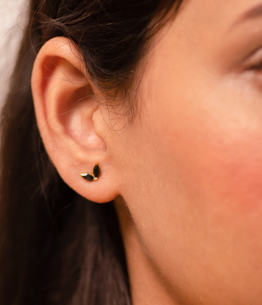 Black Onyx Leaf-Cut Earrings