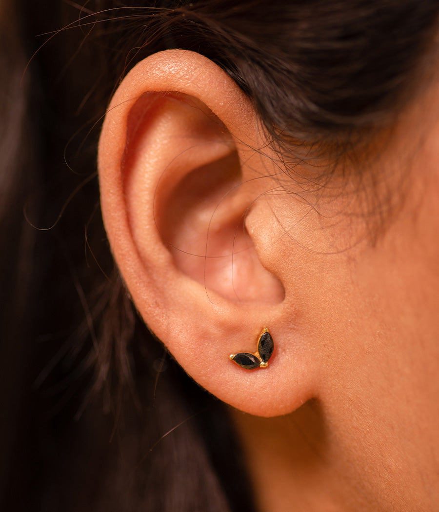 Black Onyx Leaf-Cut Earrings