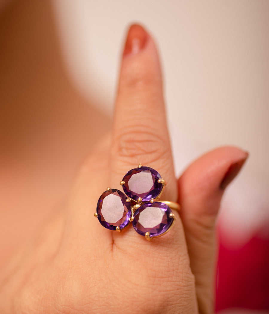 3-Stone Amethyst Gold Plated Ring