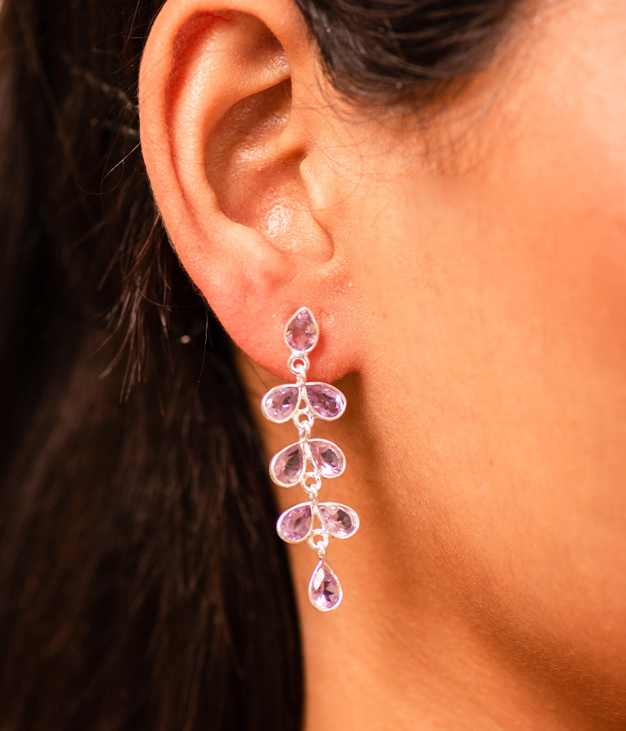 Amethyst Flower Drop Earrings