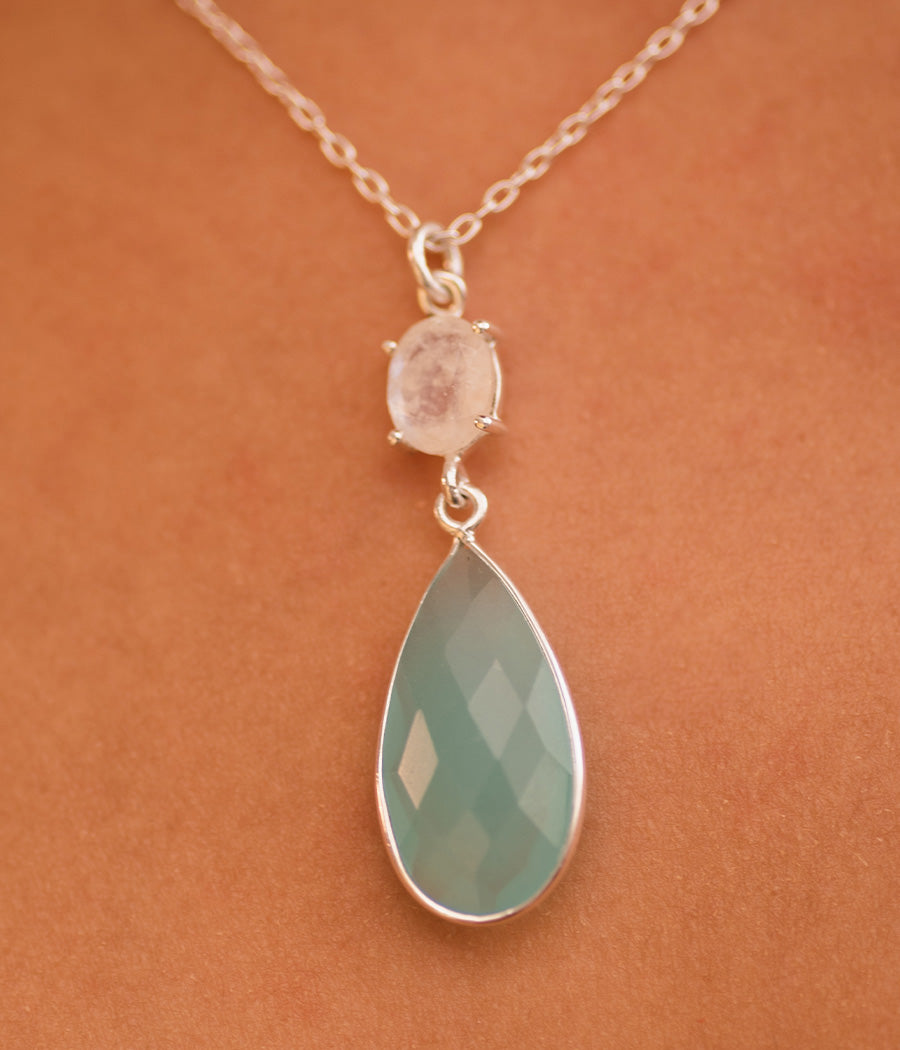 Rainbow Moonstone & Aqua Chalcedony Necklace