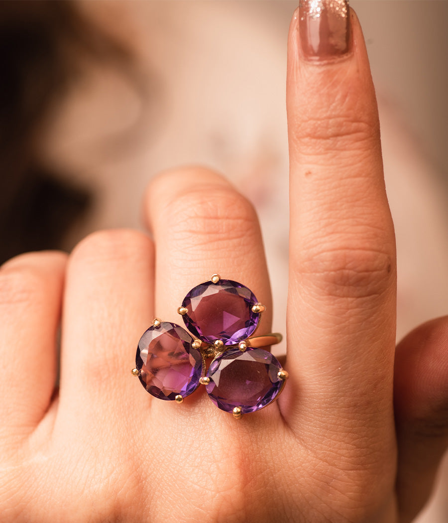 3-Stone Amethyst Gold Plated Ring