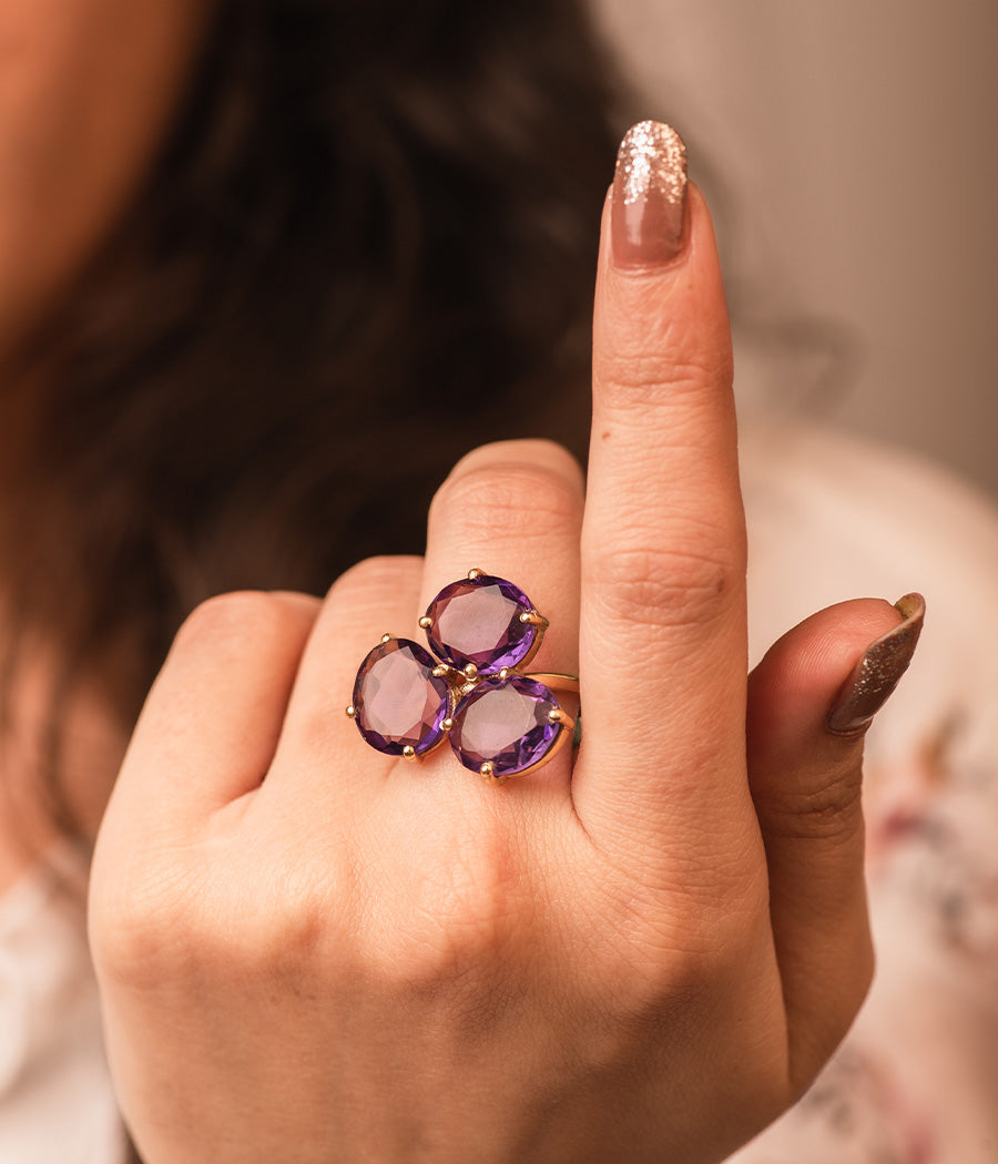3-Stone Amethyst Gold Plated Ring