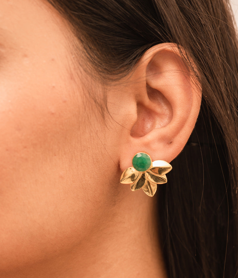 Emerald Leaf Silver-Gold Plated Earrings