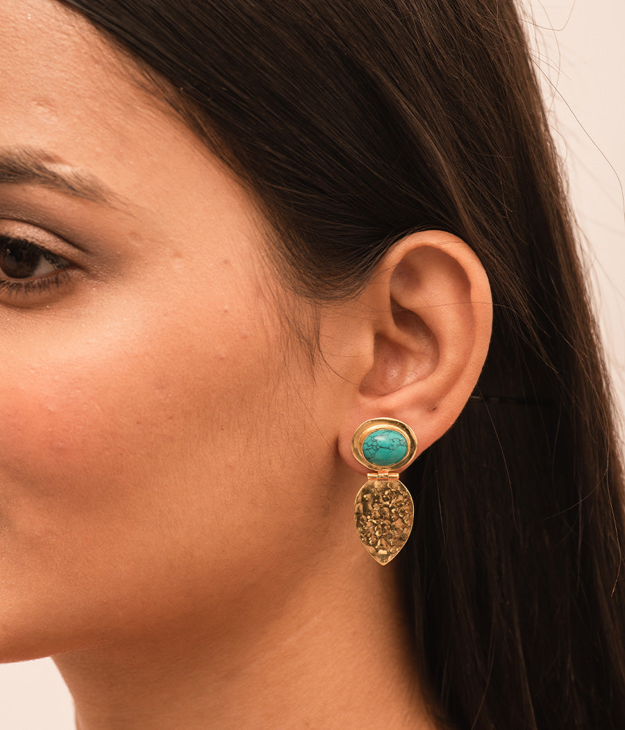 Turquoise Eye Gold Plated Earrings