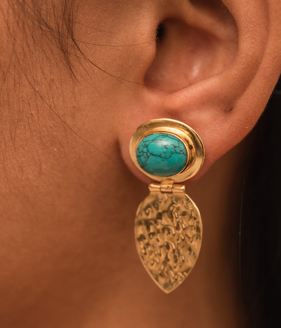 Turquoise Eye Gold Plated Earrings
