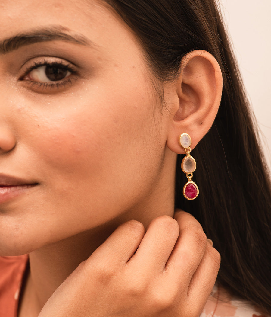 Pink Lady Ruby and Rose Quartz Earrings