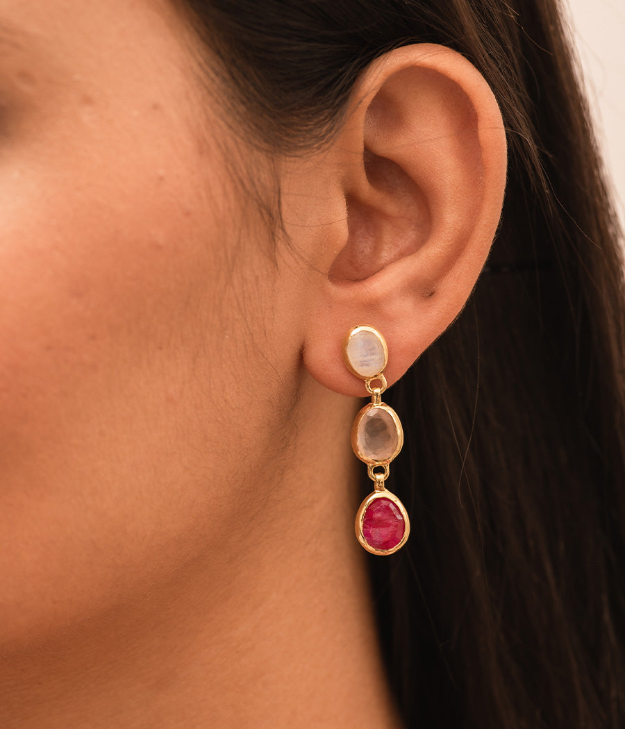 Pink Lady Ruby and Rose Quartz Earrings