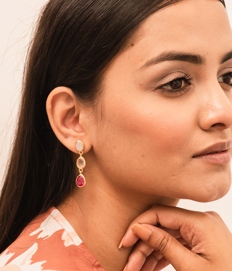 Pink Lady Ruby and Rose Quartz Earrings