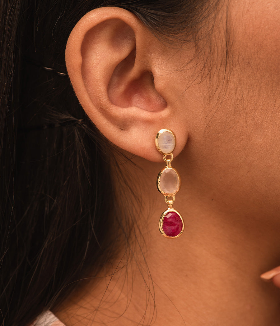 Pink Lady Ruby and Rose Quartz Earrings
