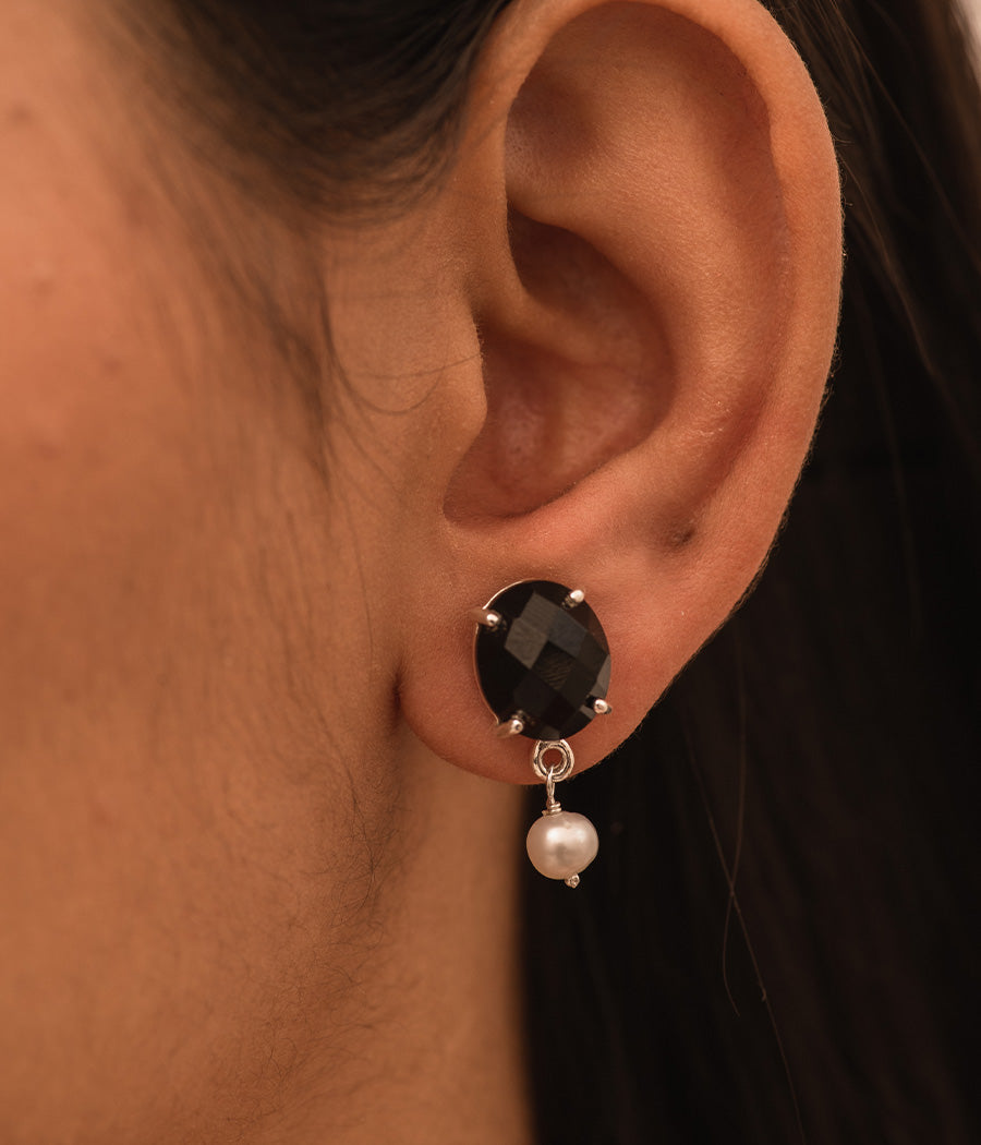 Oyster Drop Black Onyx and Pearl Earrings