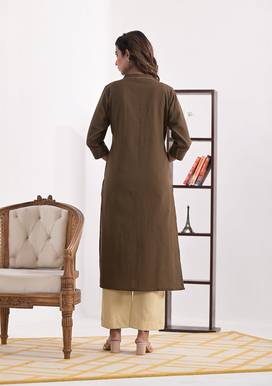 Mocha Solid Cotton Kurta