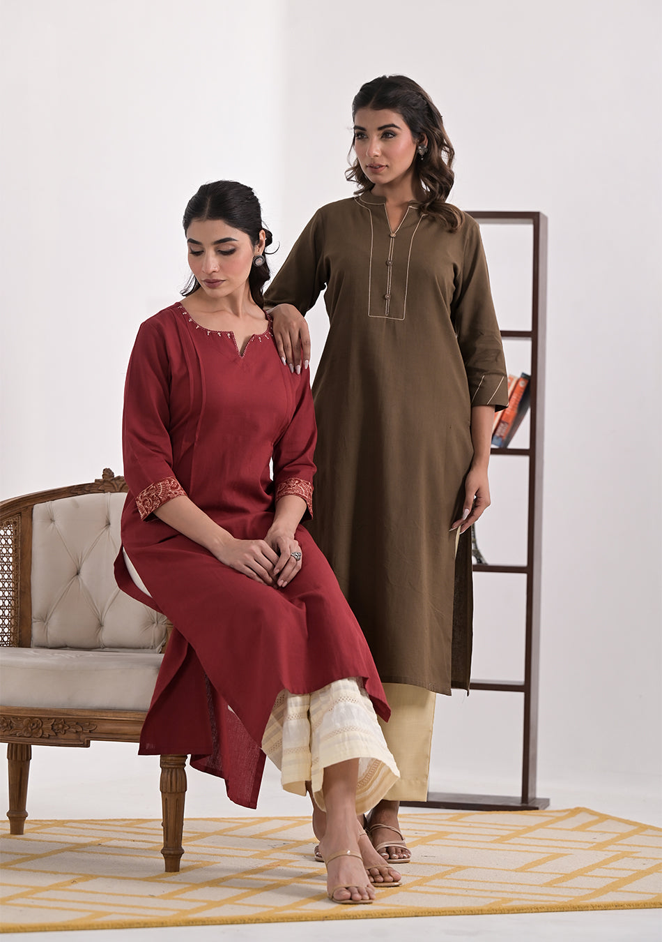 Mocha Solid Cotton Kurta