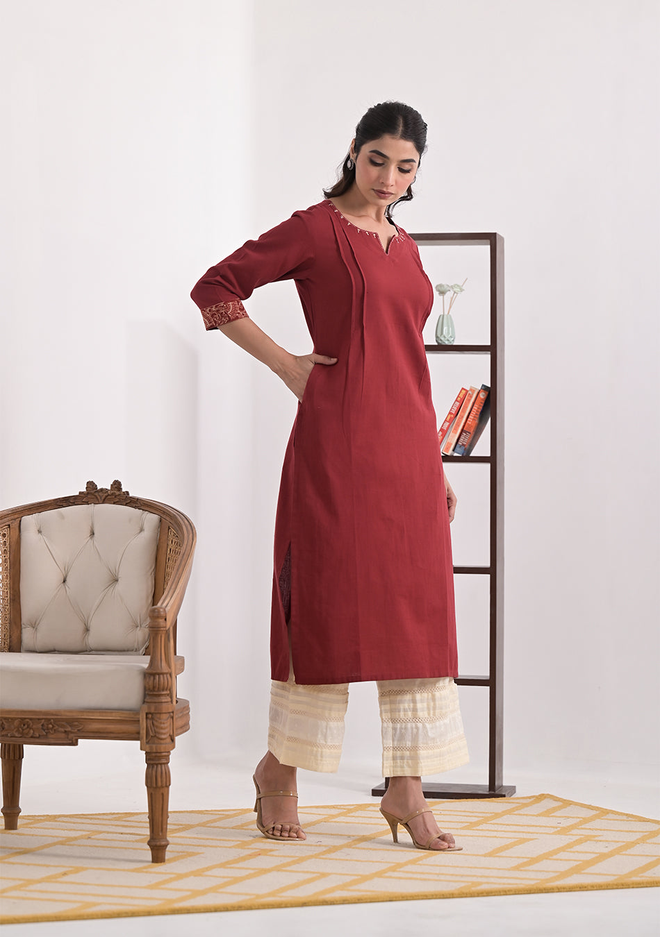 Rust Solid Cotton Kurta