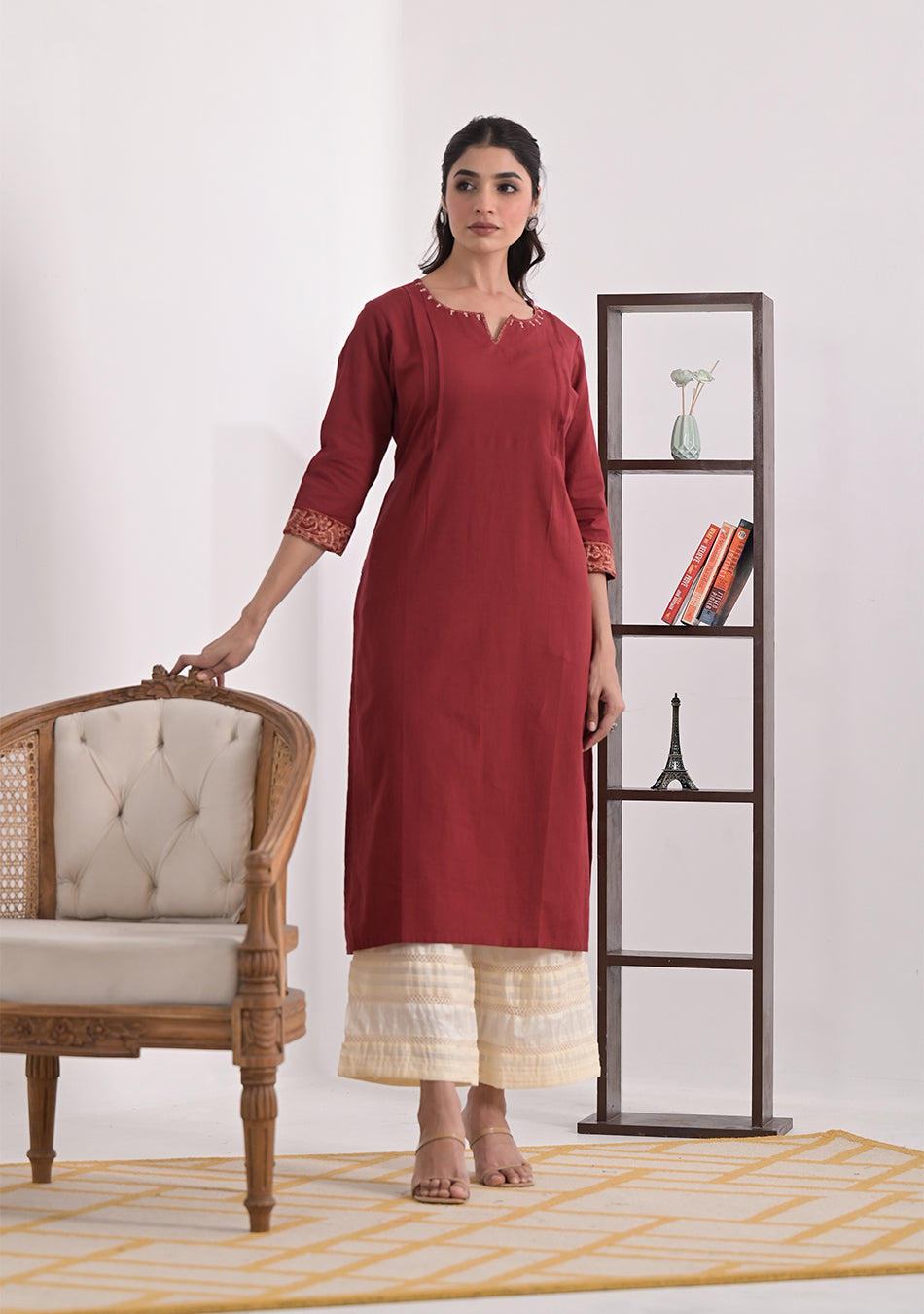 Rust Solid Cotton Kurta