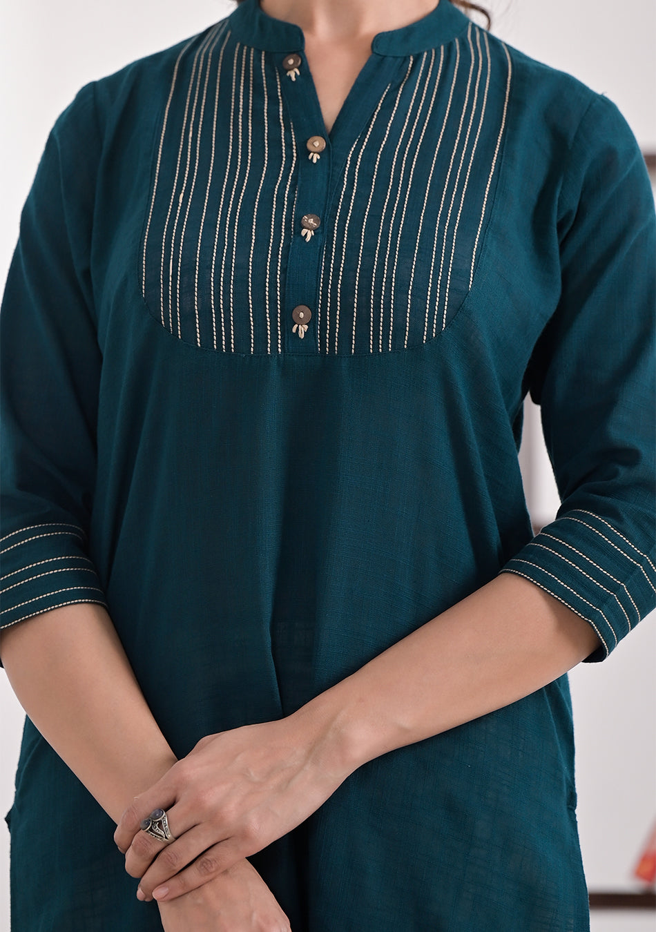 Teal Blue Solid Straight Kurta