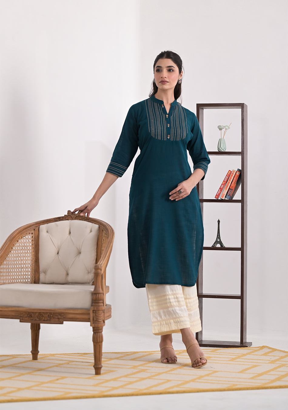 Teal Blue Solid Straight Kurta