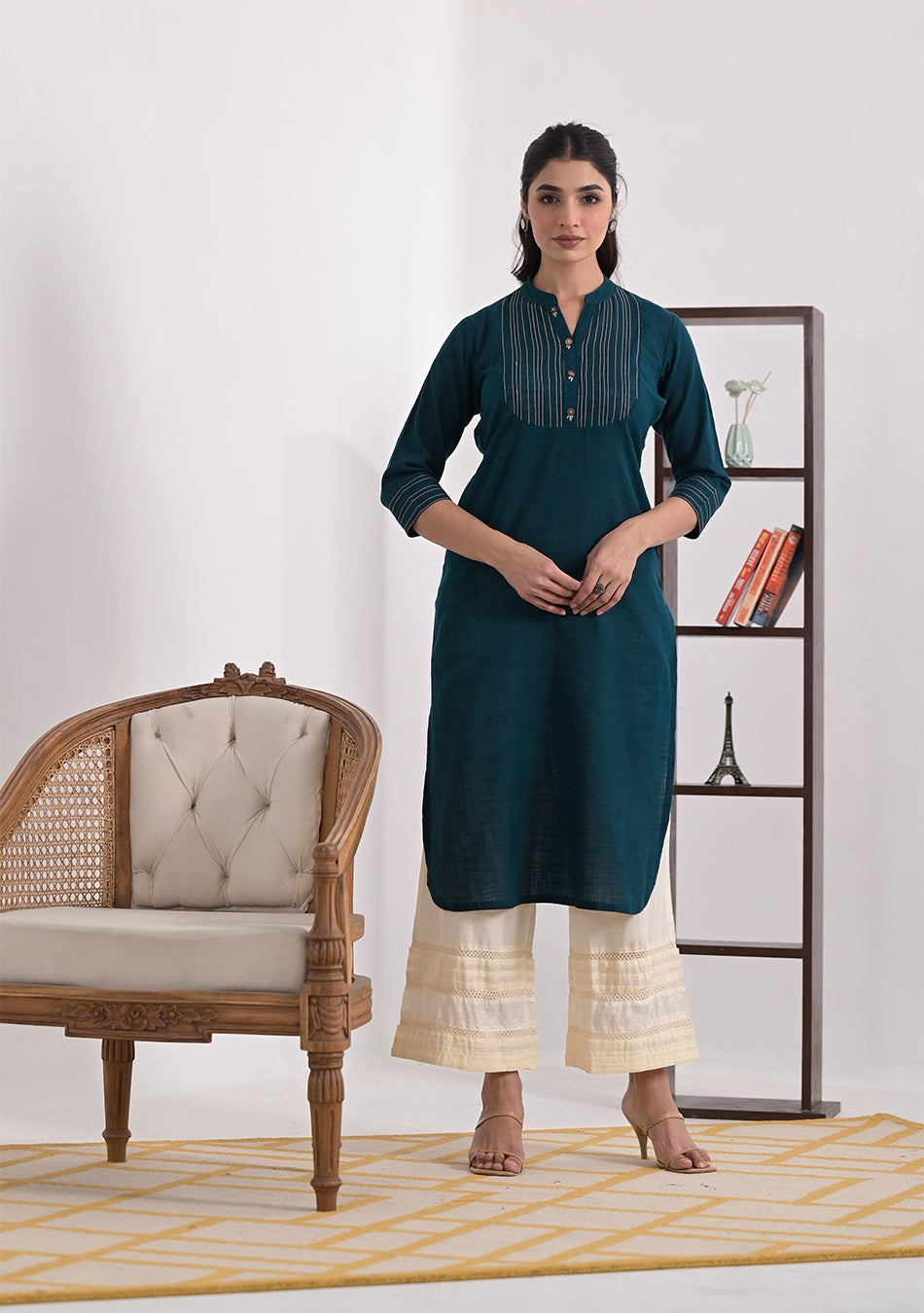 Teal Blue Solid Straight Kurta