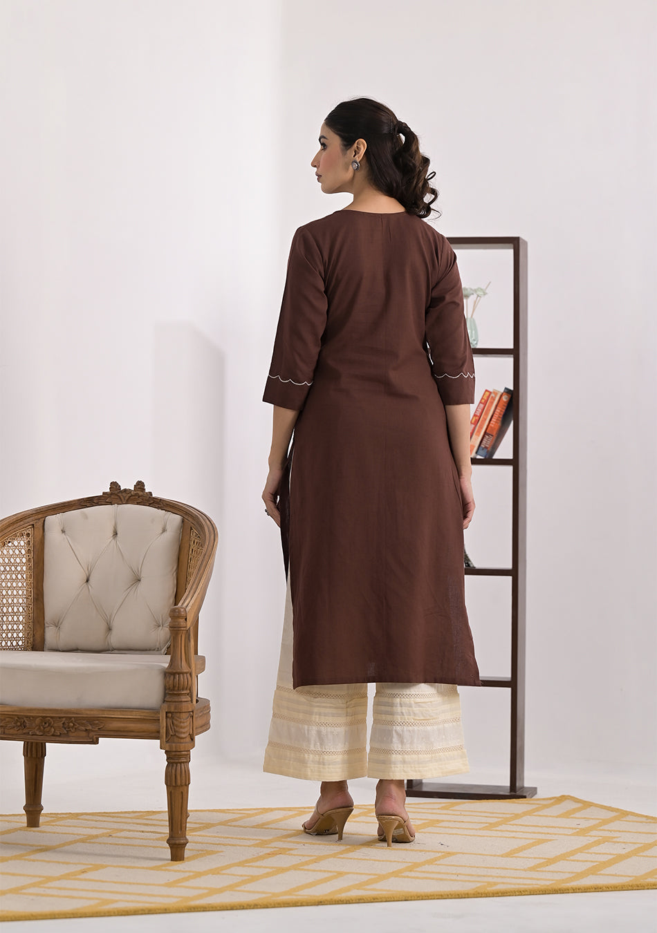 Brown Solid cotton Slub Kurta