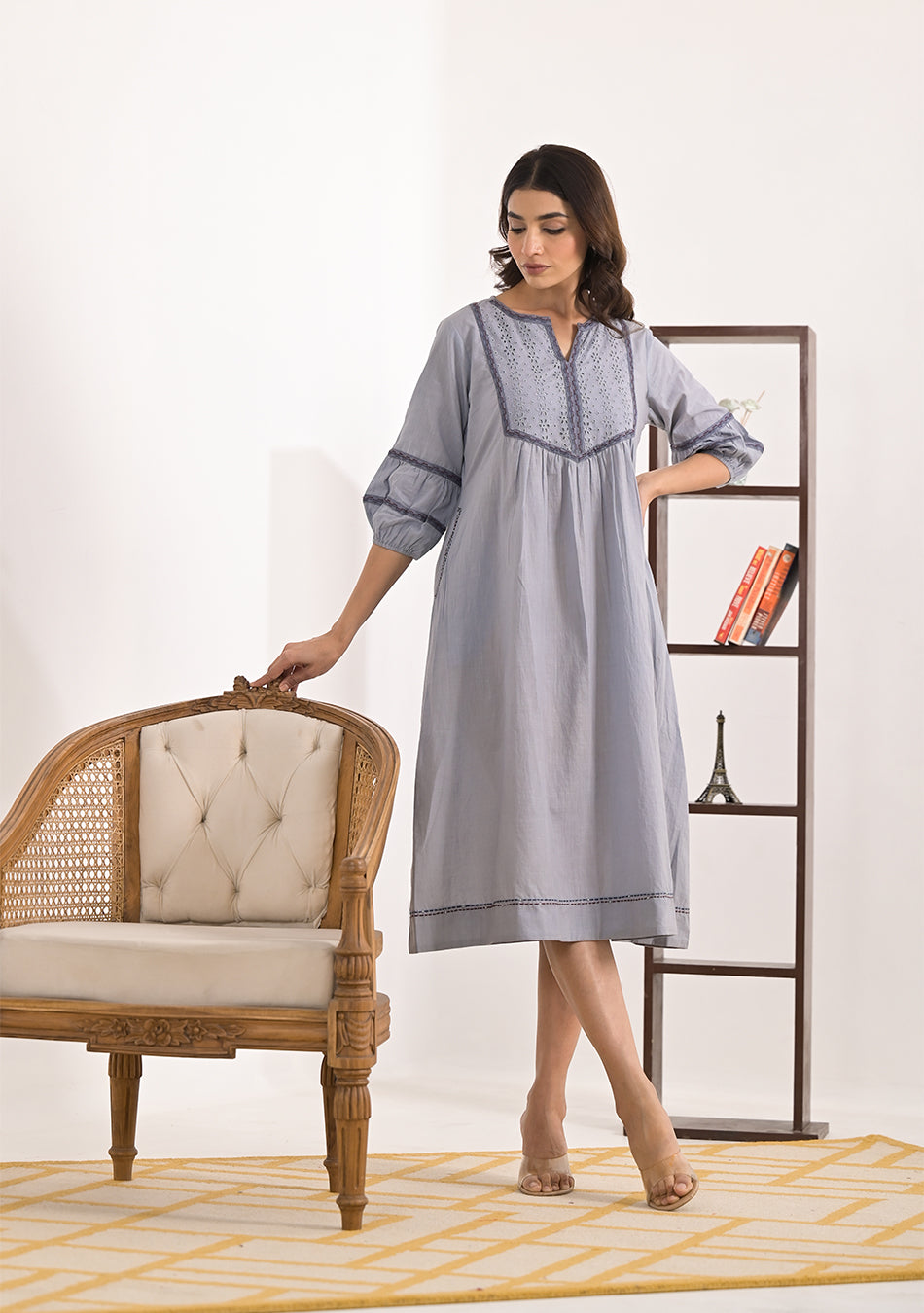 Grey Schiffli Dress